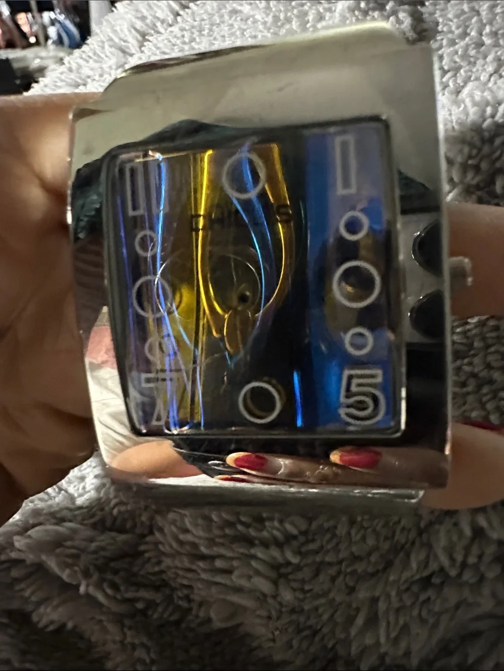 Chico's Silver Tone Cuff Watch with Blue-Tinted Face- battery not included